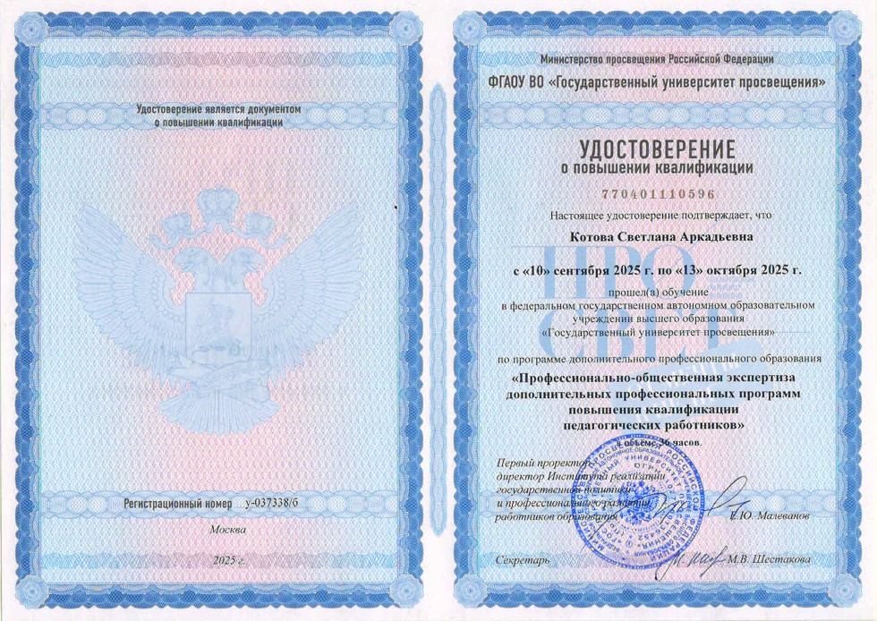 С.А.Котова подтвердила статус федерального эксперта по программам повышения квалификации педагогических работников